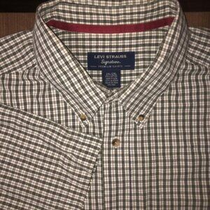Levi Strauss Signature Green White Plaid Button Up Shirt Mens 2XL Casual